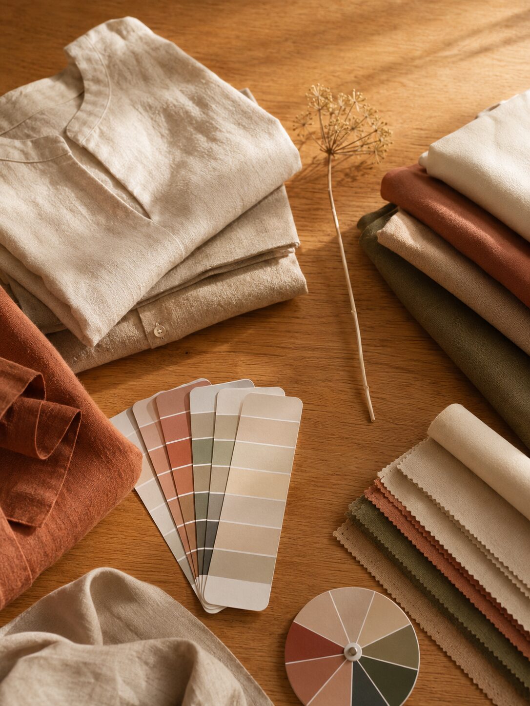 Detalle editorial de materiales de estudio y paleta de color